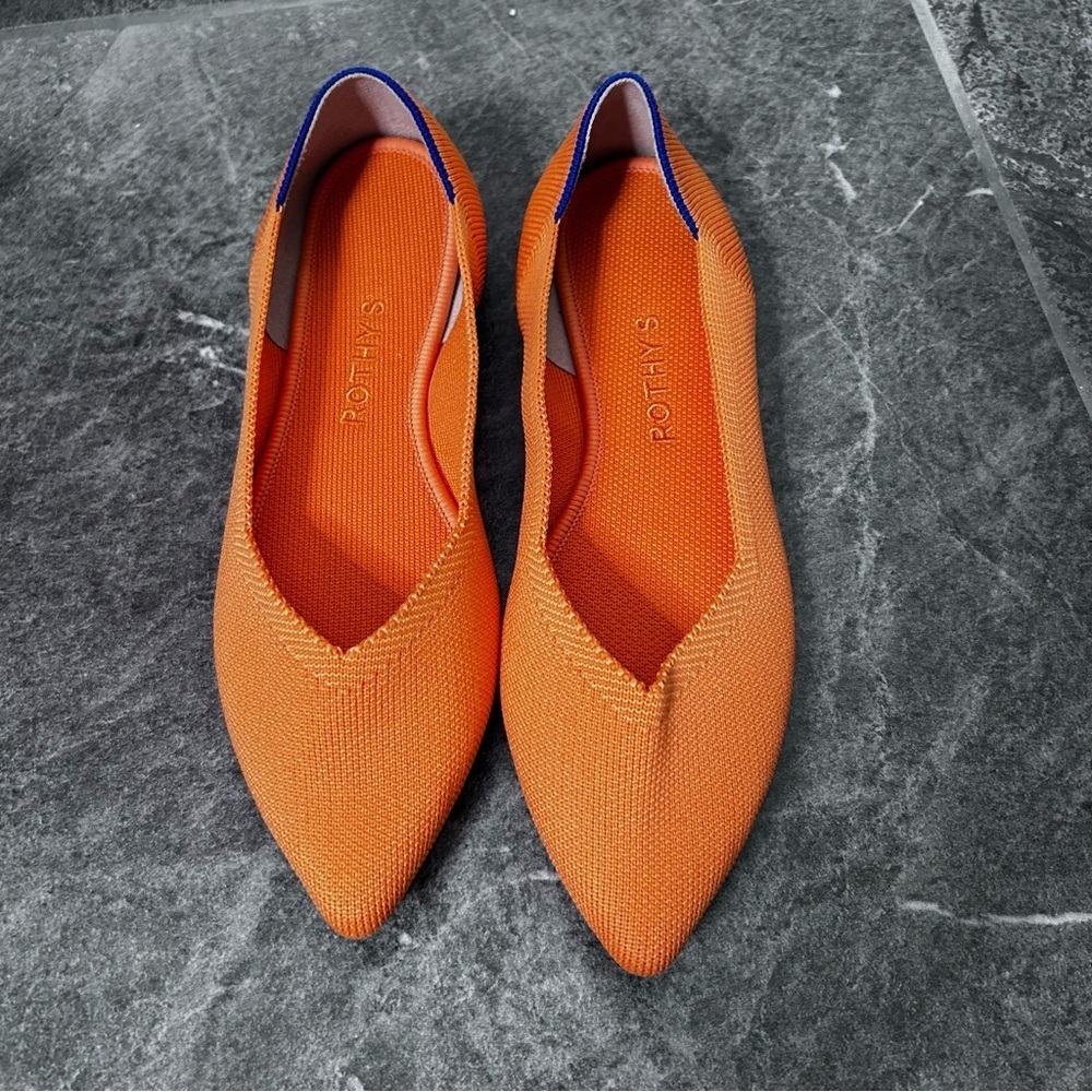 Rothy's Vibrant Tangerine Orange Ballet Flats Tortoiseshell Bottom Size 7.5 - Picture 3 of 13